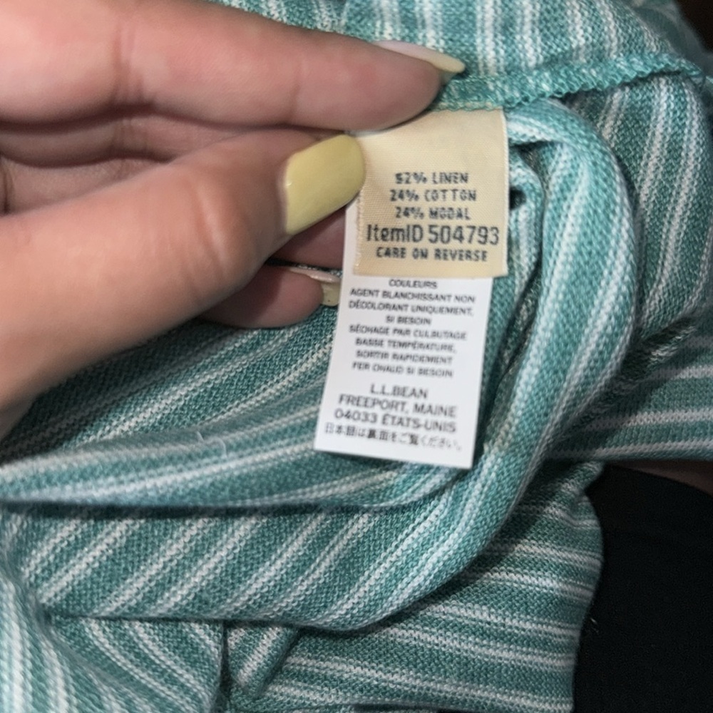 LL Bean- NWOT Teal & White Stripe Linen Blend Short Sleeve Top Size Small - Picture 8 of 8